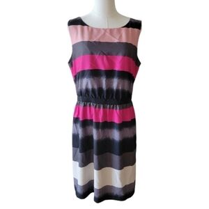 LOFT Gray & Pink Sleeveless Striped Dress Size Large